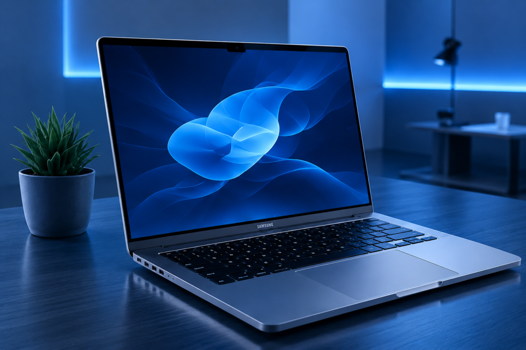 bàn làm việc hiện đại với laptop
