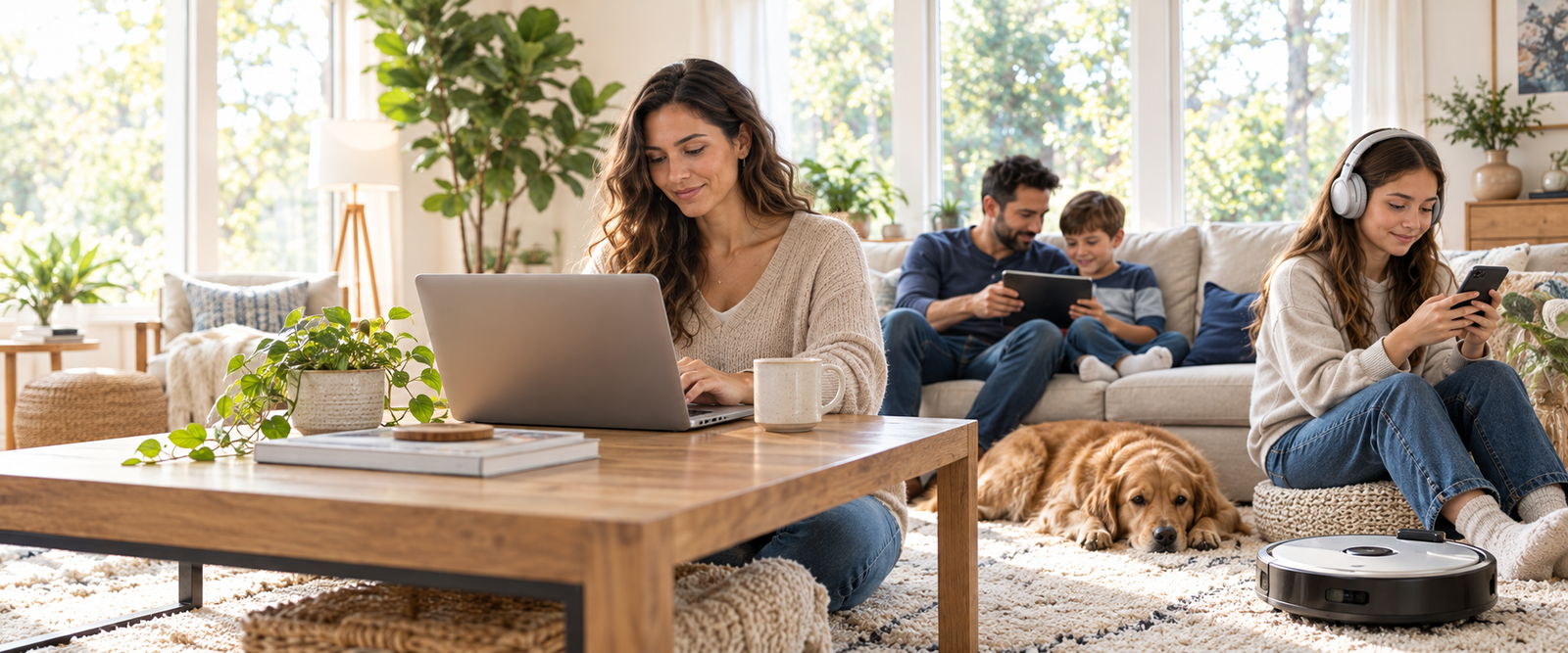 A family using technology in everyday life