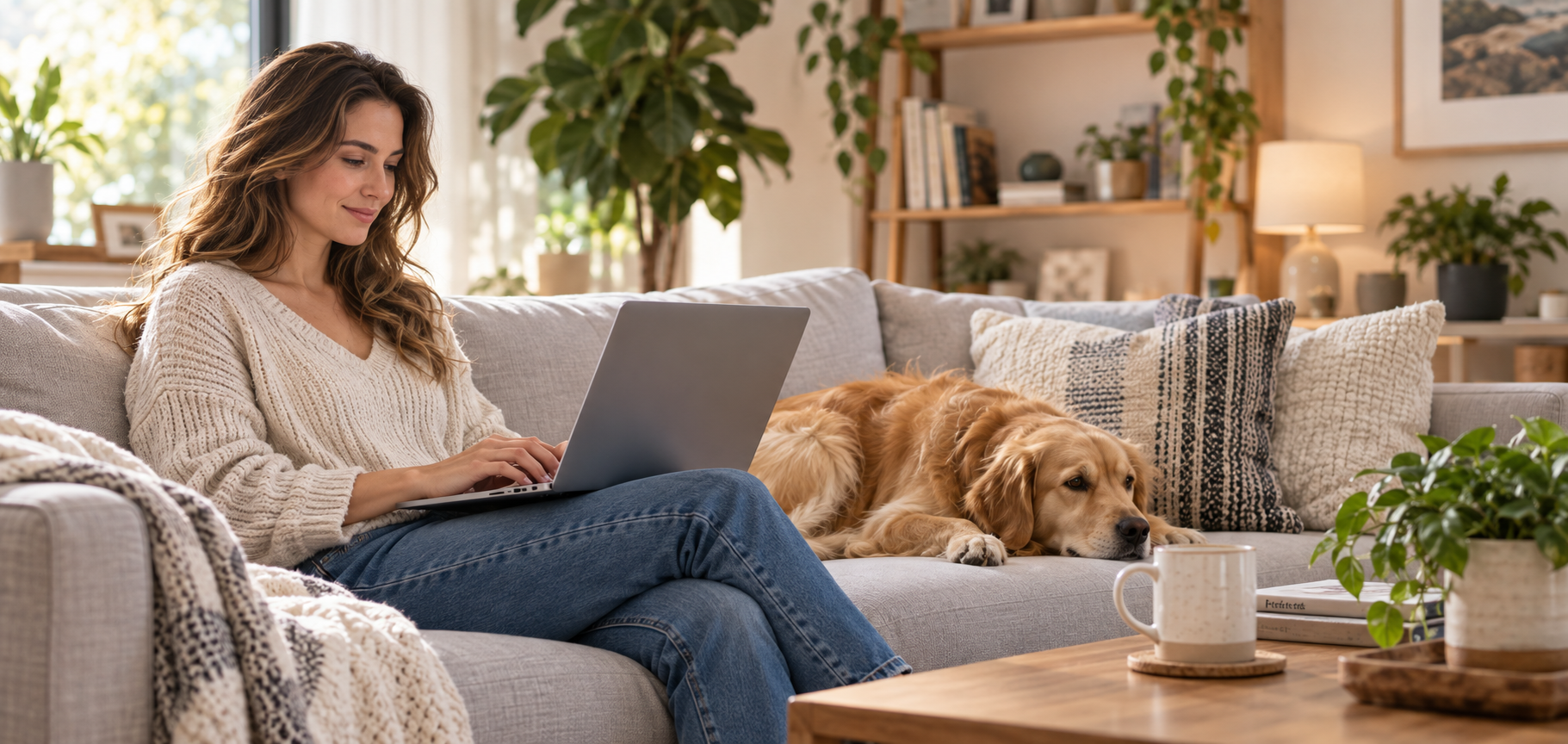 A woman testing technology at home
